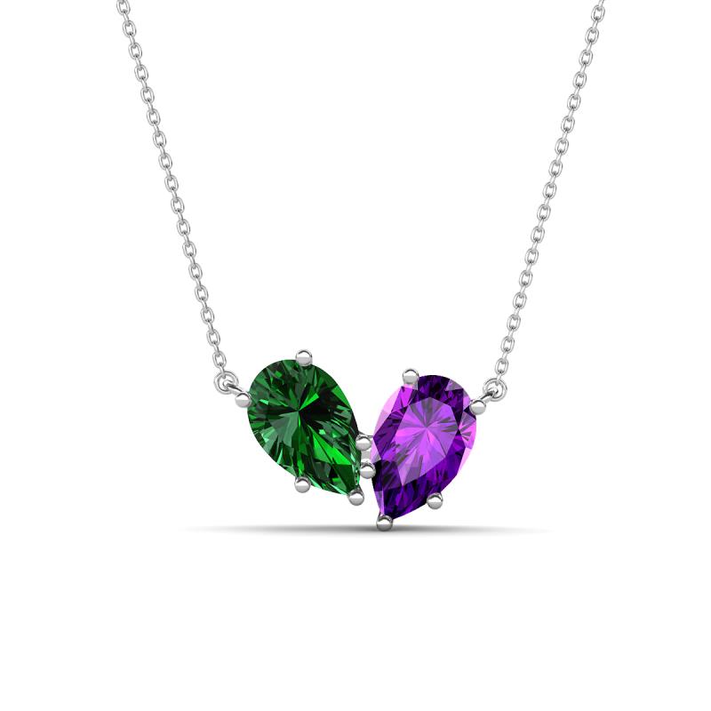 Zemi 1.45 ctw Pear Shape Lab Grown Emerald and Amethyst (7x5 mm) Toi Et Moi Pendant Necklace 