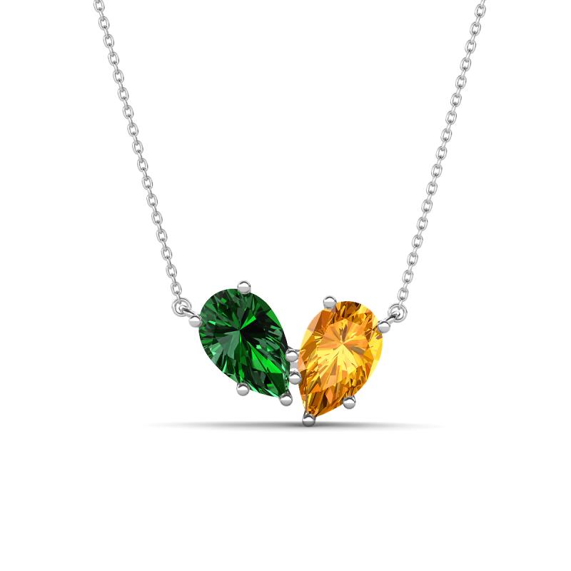 Zemi 1.45 ctw Pear Shape Lab Grown Emerald and Citrine (7x5 mm) Toi Et Moi Pendant Necklace 