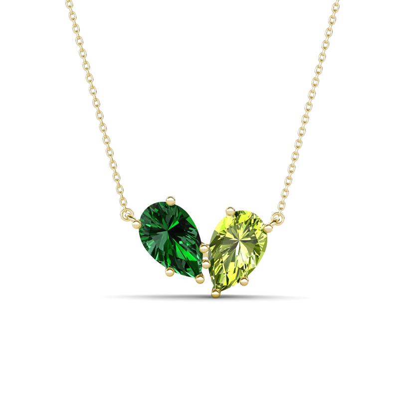 Zemi 1.60 ctw Pear Shape Lab Grown Emerald and Peridot (7x5 mm) Toi Et Moi Pendant Necklace 