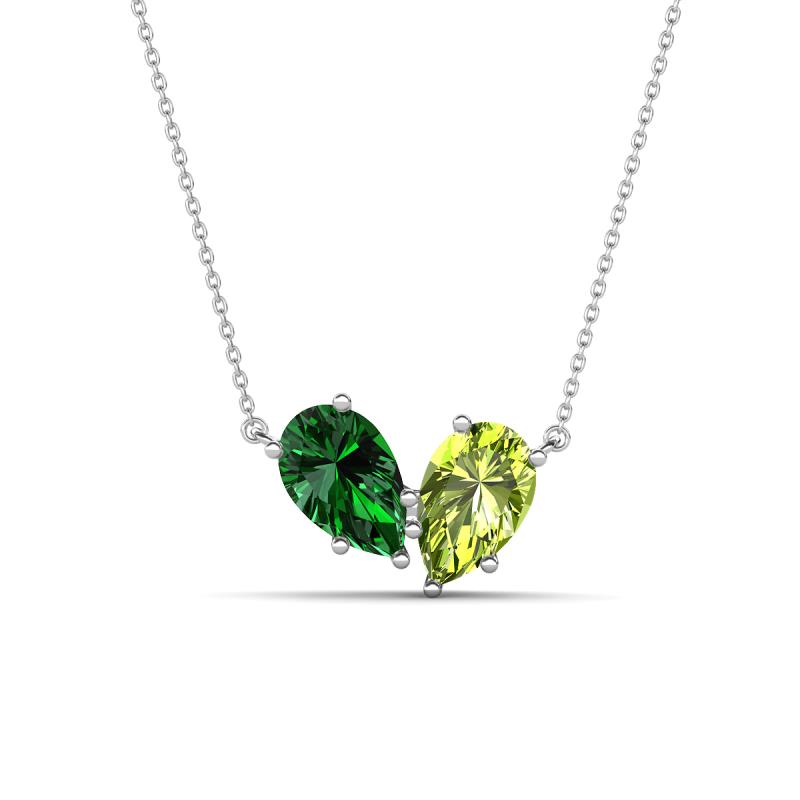 Zemi 1.60 ctw Pear Shape Lab Grown Emerald and Peridot (7x5 mm) Toi Et Moi Pendant Necklace 
