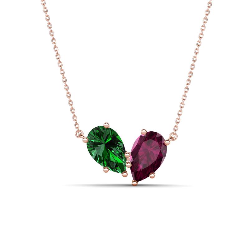 Zemi 1.70 ctw Pear Shape Lab Grown Emerald and Rhodolite Garnet (7x5 mm) Toi Et Moi Pendant Necklace 