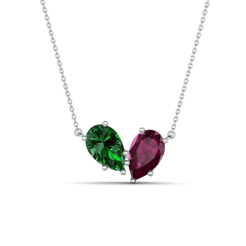 Zemi 1.70 ctw Pear Shape Lab Grown Emerald and Rhodolite Garnet (7x5 mm) Toi Et Moi Pendant Necklace 