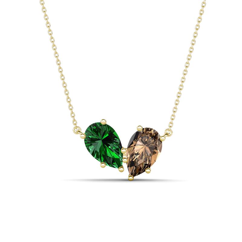 Zemi 1.45 ctw Pear Shape Lab Grown Emerald and Smoky Quartz (7x5 mm) Toi Et Moi Pendant Necklace 