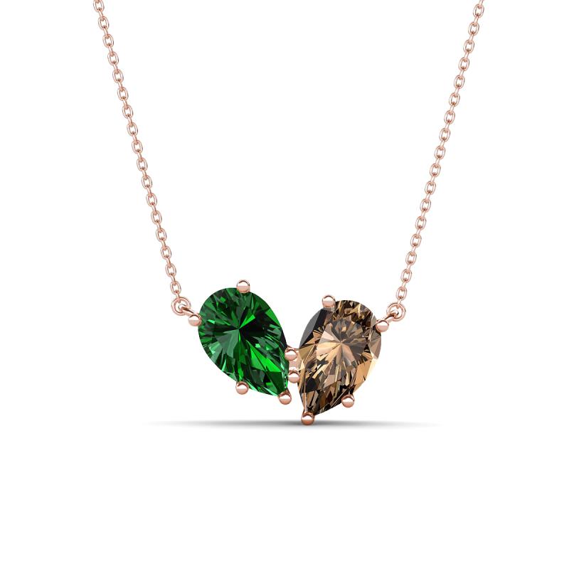 Zemi 1.45 ctw Pear Shape Lab Grown Emerald and Smoky Quartz (7x5 mm) Toi Et Moi Pendant Necklace 