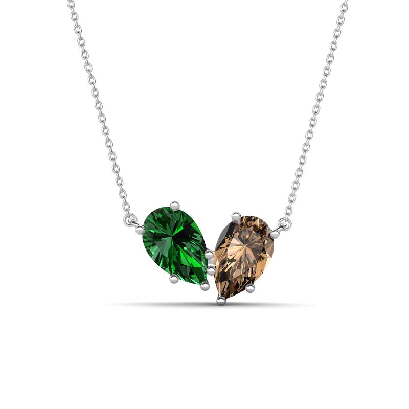 Zemi 1.45 ctw Pear Shape Lab Grown Emerald and Smoky Quartz (7x5 mm) Toi Et Moi Pendant Necklace 