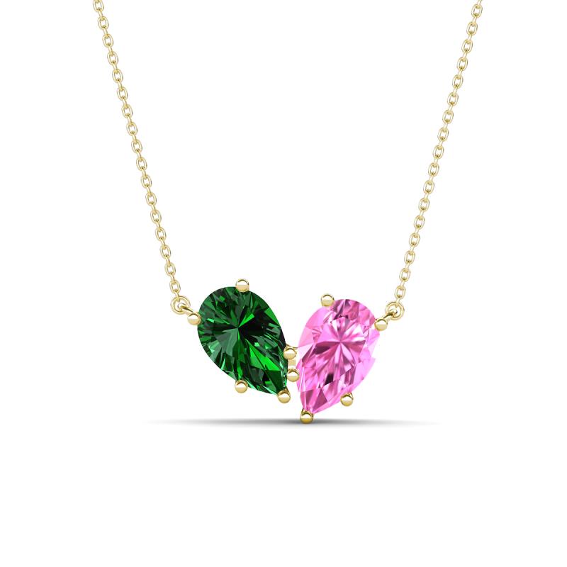 Zemi 1.70 ctw Pear Shape Lab Grown Emerald and Lab Grown Pink Sapphire (7x5 mm) Toi Et Moi Pendant Necklace 