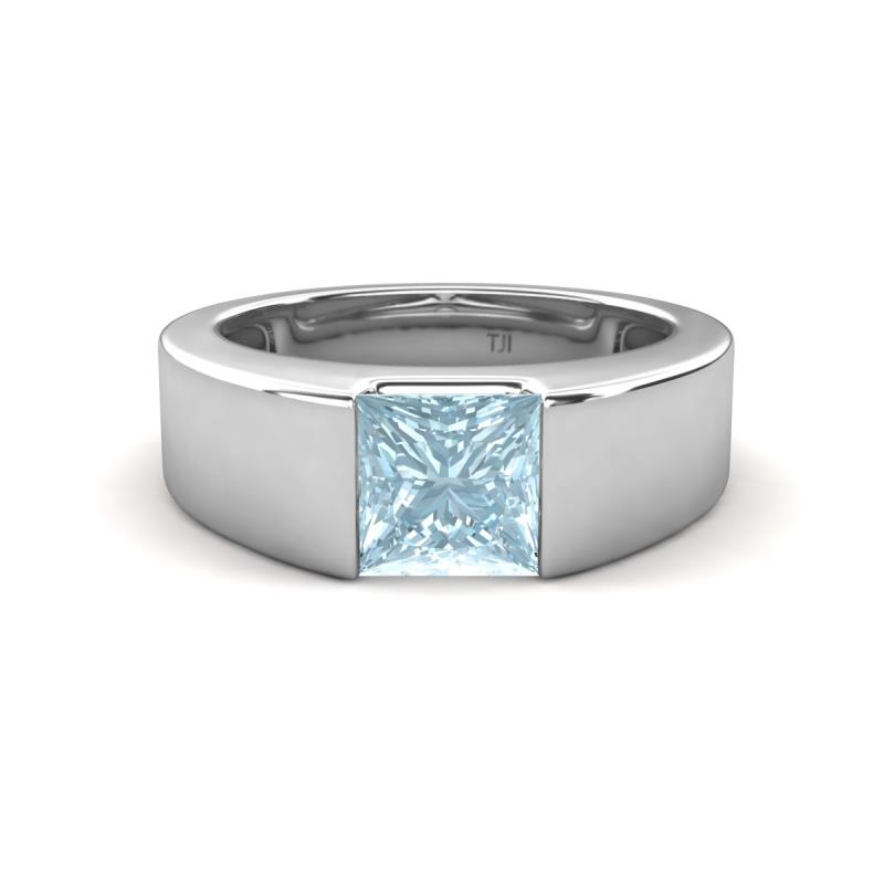 Jordan 1.25 ct Princess Shape Solitaire Aquamarine (6.00 mm) Men's Wedding Band 