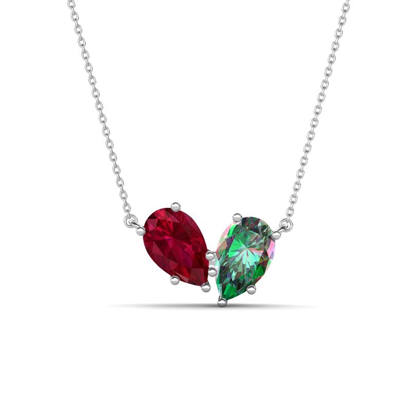 Zemi 1.81 ctw Pear Shape Lab Grown Ruby and Created Alexandrite (7x5 mm) Toi Et Moi Pendant Necklace 