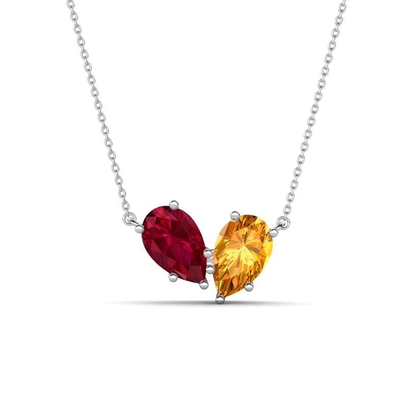 Zemi 1.60 ctw Pear Shape Lab Grown Ruby and Citrine (7x5 mm) Toi Et Moi Pendant Necklace 