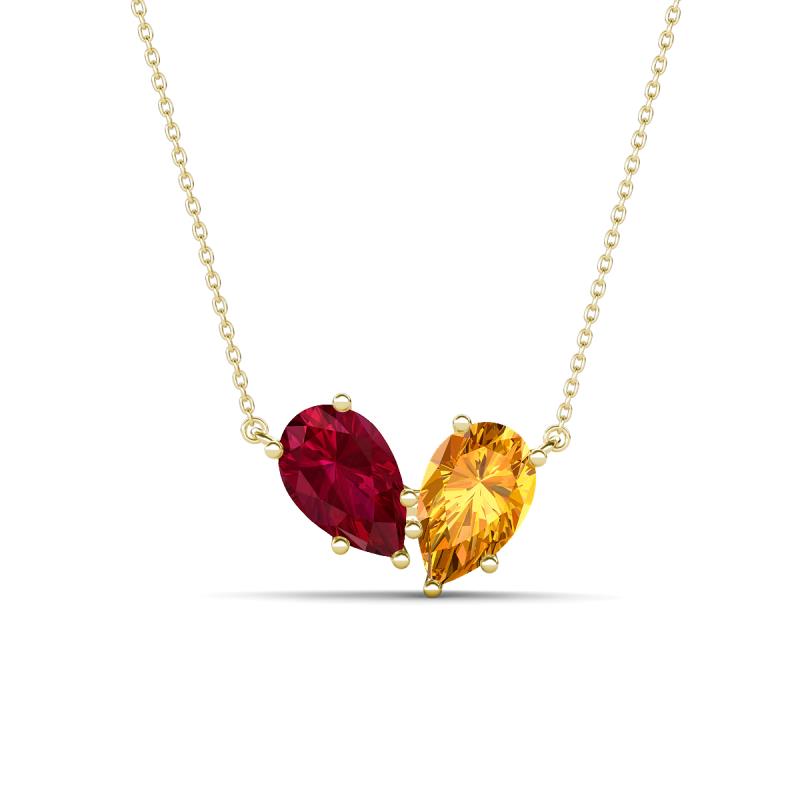 Zemi 1.60 ctw Pear Shape Lab Grown Ruby and Citrine (7x5 mm) Toi Et Moi Pendant Necklace 