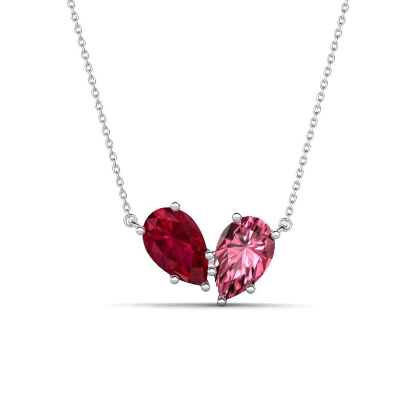 Zemi 1.65 ctw Pear Shape Lab Grown Ruby and Pink Tourmaline (7x5 mm) Toi Et Moi Pendant Necklace 