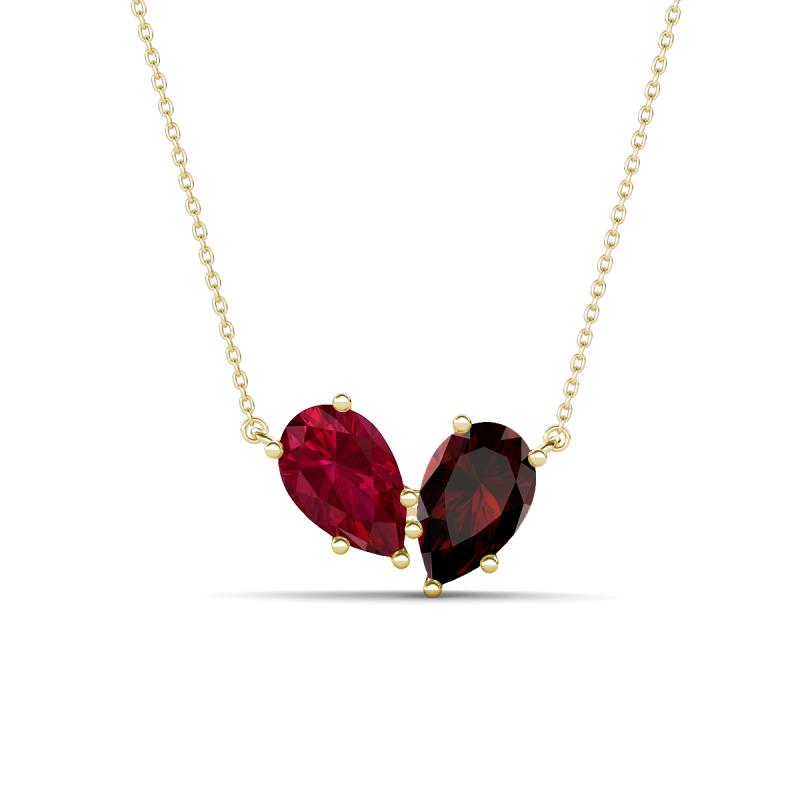Zemi 1.85 ctw Pear Shape Lab Grown Ruby and Red Garnet (7x5 mm) Toi Et Moi Pendant Necklace 