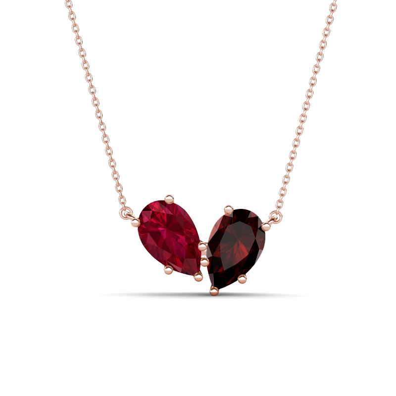 Zemi 1.85 ctw Pear Shape Lab Grown Ruby and Red Garnet (7x5 mm) Toi Et Moi Pendant Necklace 