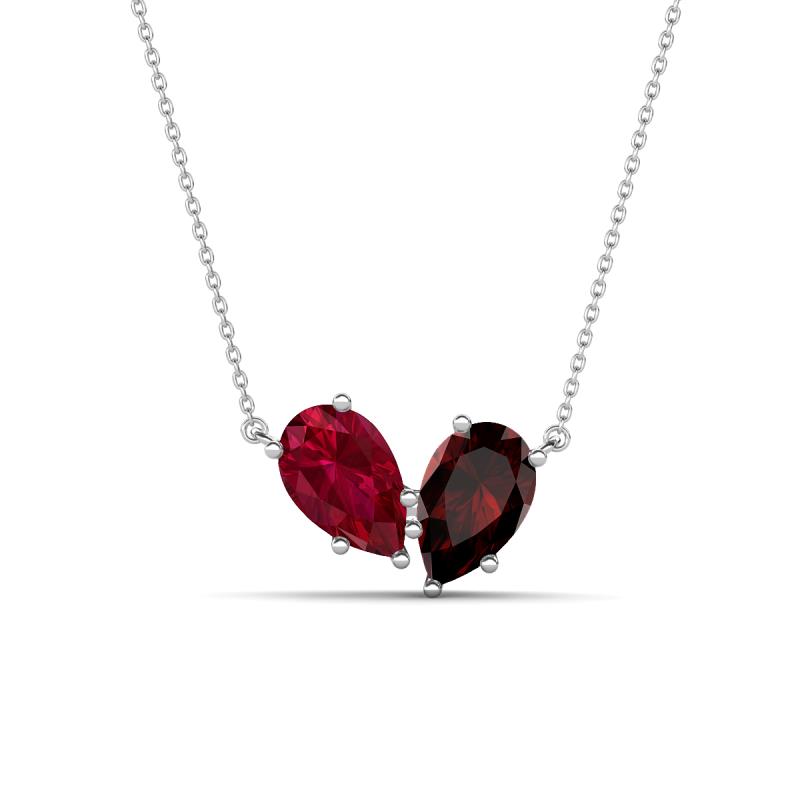 Zemi 1.85 ctw Pear Shape Lab Grown Ruby and Red Garnet (7x5 mm) Toi Et Moi Pendant Necklace 