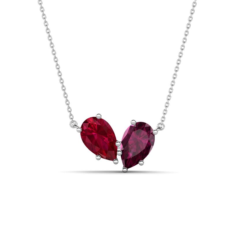 Zemi 1.85 ctw Pear Shape Lab Grown Ruby and Rhodolite Garnet (7x5 mm) Toi Et Moi Pendant Necklace 