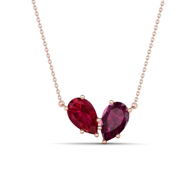 Zemi 1.85 ctw Pear Shape Lab Grown Ruby and Rhodolite Garnet (7x5 mm) Toi Et Moi Pendant Necklace 