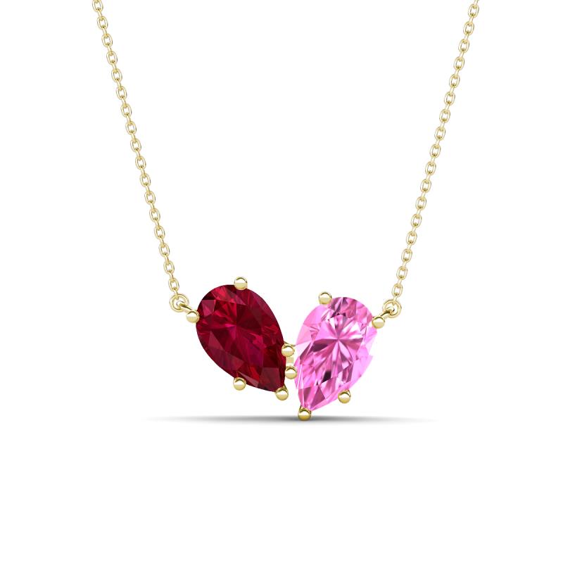Zemi 1.85 ctw Pear Shape Lab Grown Ruby and Lab Grown Pink Sapphire (7x5 mm) Toi Et Moi Pendant Necklace 
