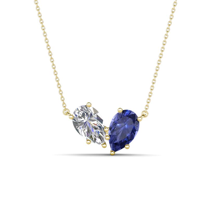 Zemi 1.25 ctw Pear Shape Lab Grown Diamond and Iolite (7x5 mm) Toi Et Moi Pendant Necklace 