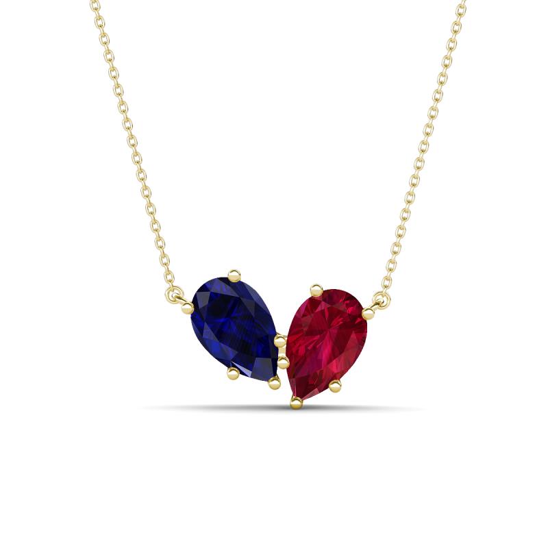 Zemi 1.85 ctw Pear Shape Lab Grown Blue Sapphire and Lab Grown Ruby (7x5 mm) Toi Et Moi Pendant Necklace 