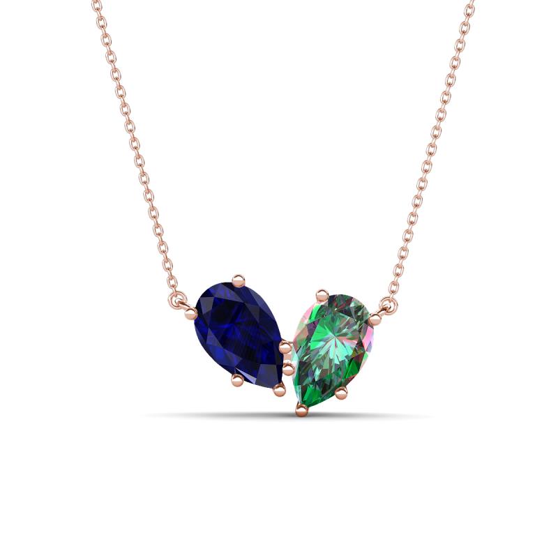 Zemi 1.76 ctw Pear Shape Lab Grown Blue Sapphire and Created Alexandrite (7x5 mm) Toi Et Moi Pendant Necklace 