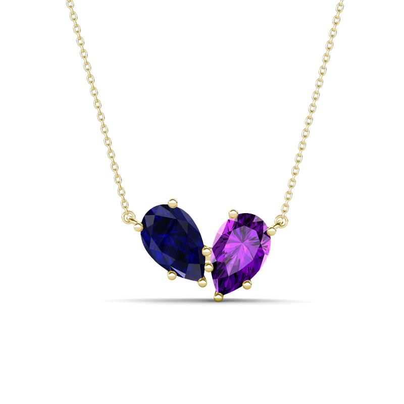 Zemi 1.55 ctw Pear Shape Lab Grown Blue Sapphire and Amethyst (7x5 mm) Toi Et Moi Pendant Necklace 