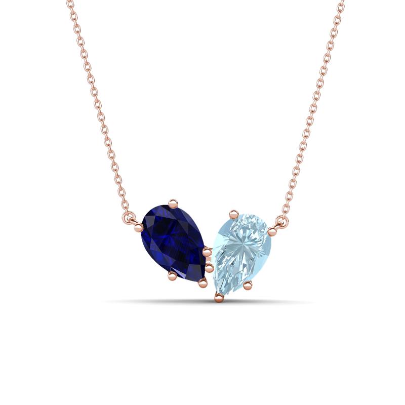 Zemi 1.50 ctw Pear Shape Lab Grown Blue Sapphire and Aquamarine (7x5 mm) Toi Et Moi Pendant Necklace 