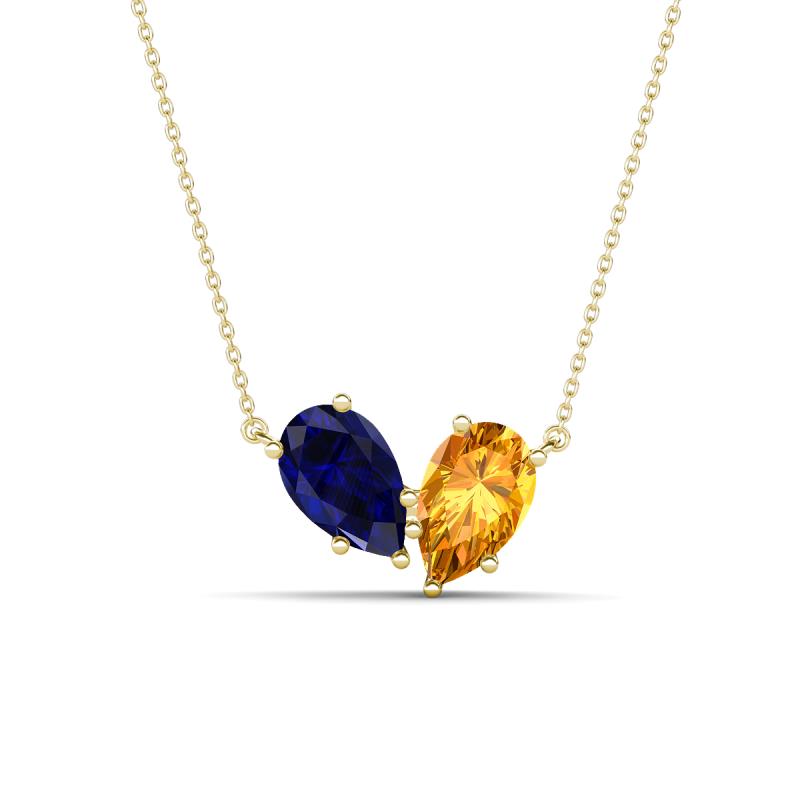 Zemi 1.55 ctw Pear Shape Lab Grown Blue Sapphire and Citrine (7x5 mm) Toi Et Moi Pendant Necklace 