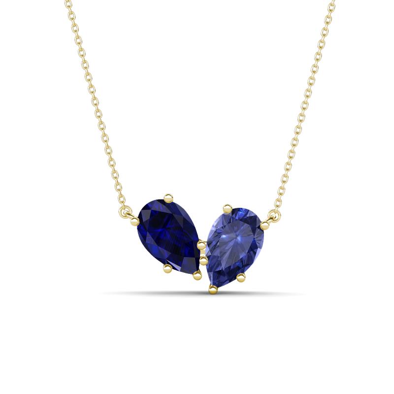 Zemi 1.50 ctw Pear Shape Lab Grown Blue Sapphire and Iolite (7x5 mm) Toi Et Moi Pendant Necklace 