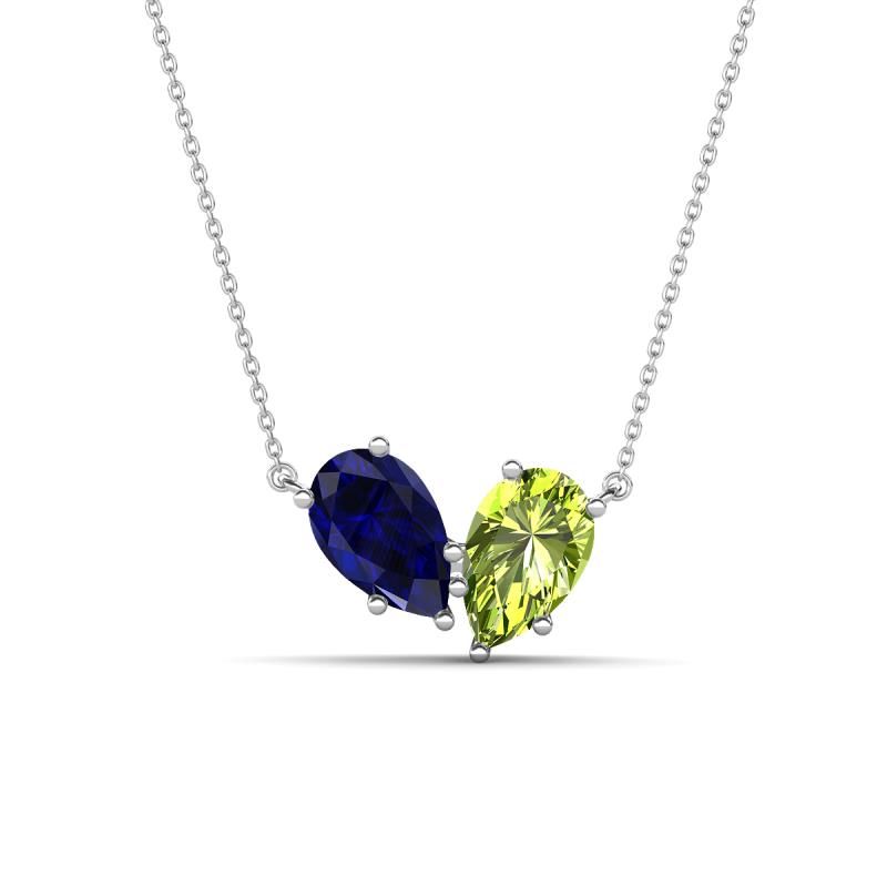 Zemi 1.70 ctw Pear Shape Lab Grown Blue Sapphire and Peridot (7x5 mm) Toi Et Moi Pendant Necklace 
