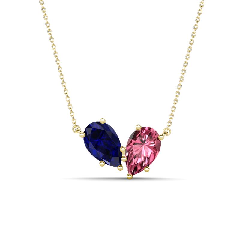 Zemi 1.60 ctw Pear Shape Lab Grown Blue Sapphire and Pink Tourmaline (7x5 mm) Toi Et Moi Pendant Necklace 