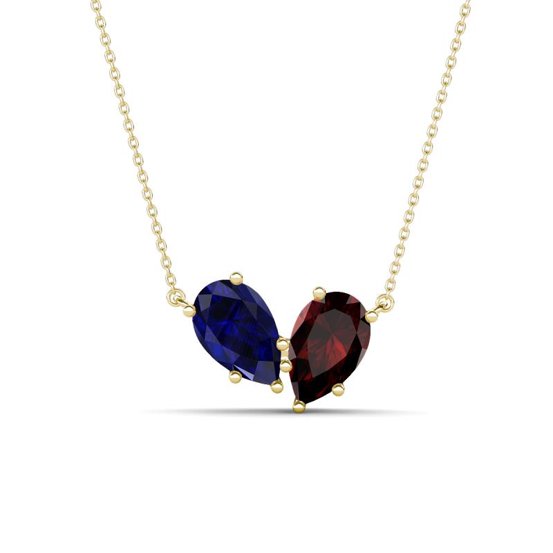 Zemi 1.80 ctw Pear Shape Lab Grown Blue Sapphire and Red Garnet (7x5 mm) Toi Et Moi Pendant Necklace 