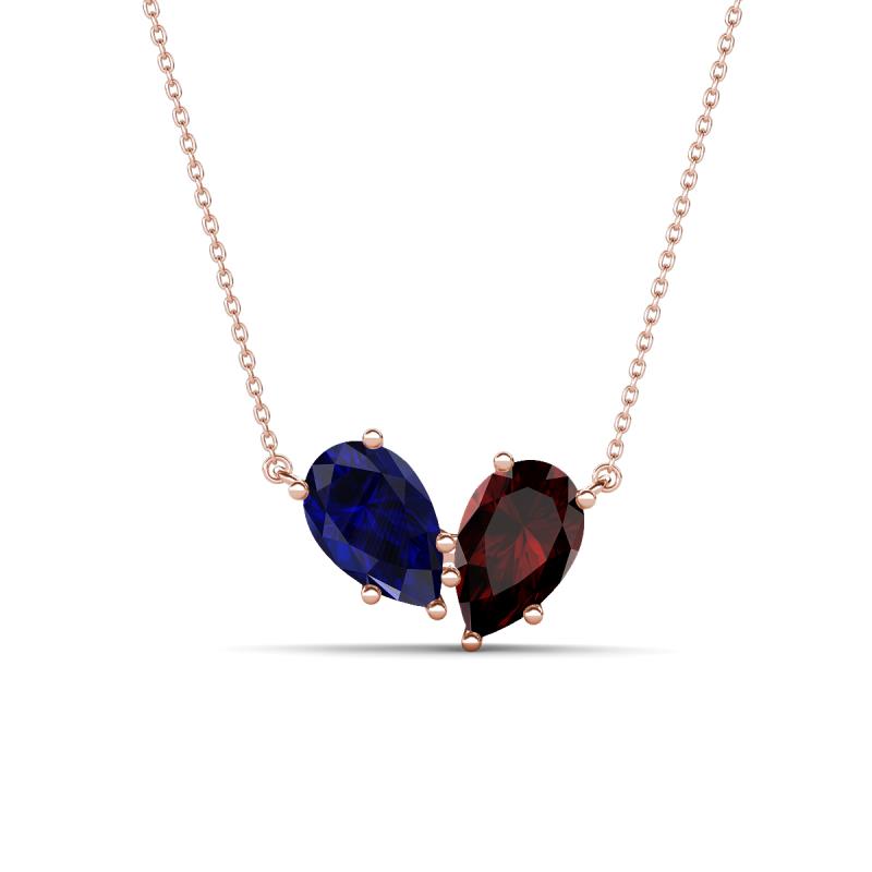 Zemi 1.80 ctw Pear Shape Lab Grown Blue Sapphire and Red Garnet (7x5 mm) Toi Et Moi Pendant Necklace 