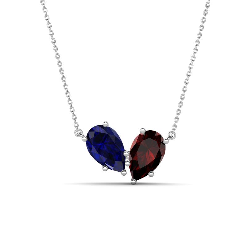 Zemi 1.80 ctw Pear Shape Lab Grown Blue Sapphire and Red Garnet (7x5 mm) Toi Et Moi Pendant Necklace 