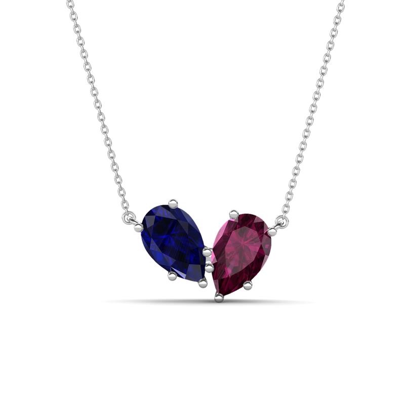 Zemi 1.80 ctw Pear Shape Lab Grown Blue Sapphire and Rhodolite Garnet (7x5 mm) Toi Et Moi Pendant Necklace 