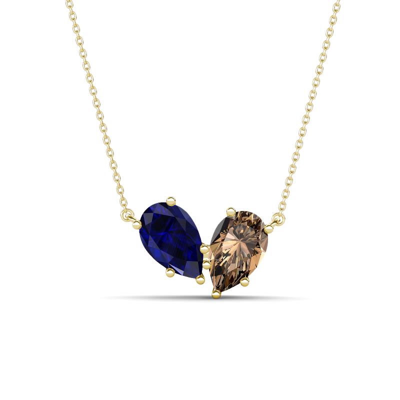 Zemi 1.55 ctw Pear Shape Lab Grown Blue Sapphire and Smoky Quartz (7x5 mm) Toi Et Moi Pendant Necklace 