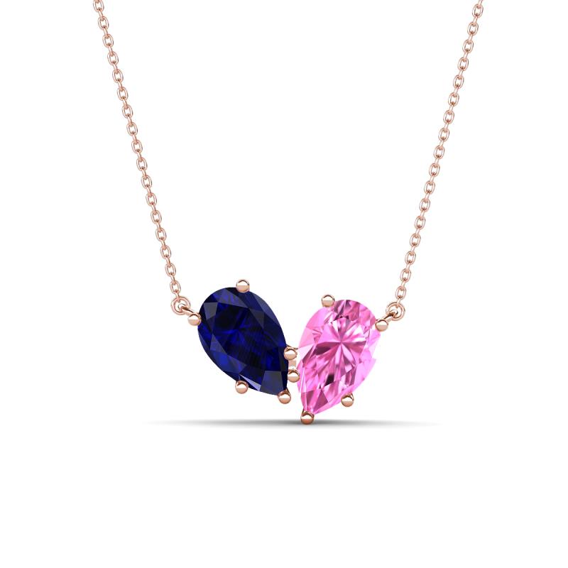 Zemi 1.80 ctw Pear Lab Grown Blue Sapphire and Lab Grown Pink Sapphire (7x5 mm) Toi Et Moi Pendant Necklace 