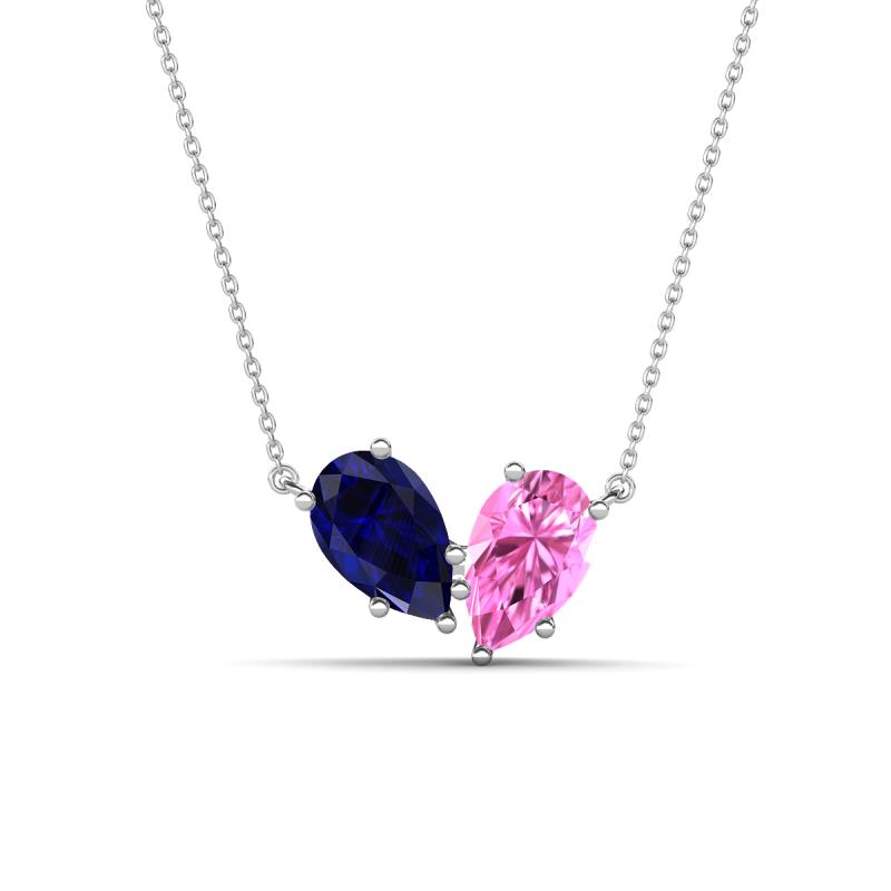 Zemi 1.80 ctw Pear Lab Grown Blue Sapphire and Lab Grown Pink Sapphire (7x5 mm) Toi Et Moi Pendant Necklace 