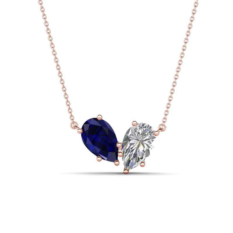 Zemi 1.70 ctw Pear Shape Lab Grown Blue Sapphire and GIA Certified Natural Diamond (7x5 mm) Toi Et Moi Pendant Necklace 