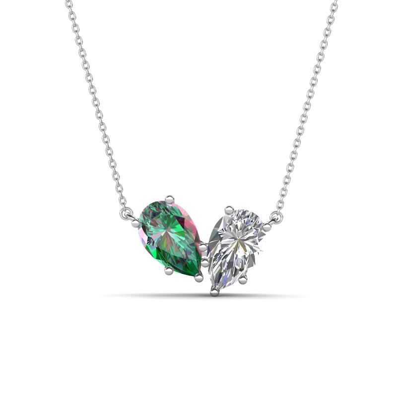 Zemi 1.71 ctw Pear Shape Created Alexandrite and Moissanite (7x5 mm) Toi Et Moi Pendant Necklace 