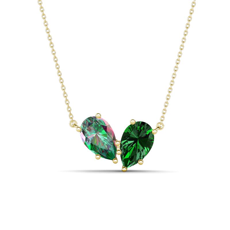 Zemi 1.66 ctw Pear Shape Created Alexandrite and Lab Grown Emerald (7x5 mm) Toi Et Moi Pendant Necklace 