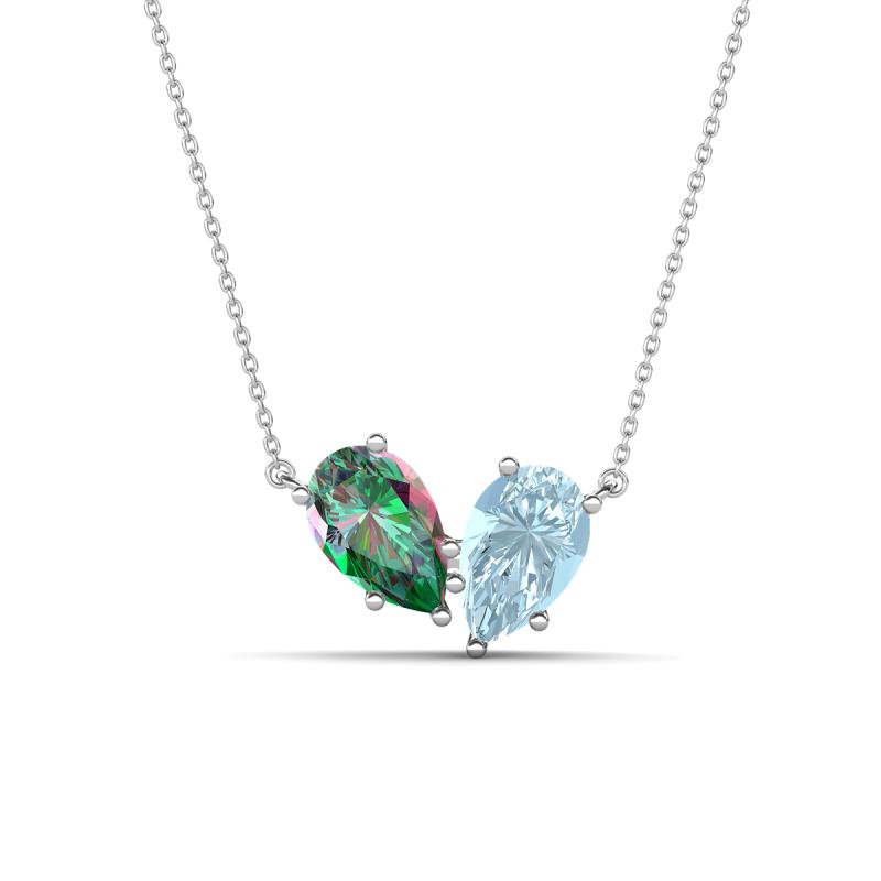 Zemi 1.46 ctw Pear Shape Created Alexandrite and Aquamarine (7x5 mm) Toi Et Moi Pendant Necklace 