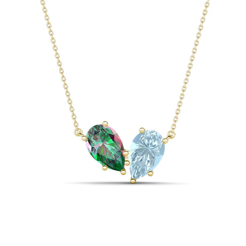 Zemi 1.46 ctw Pear Shape Created Alexandrite and Aquamarine (7x5 mm) Toi Et Moi Pendant Necklace 