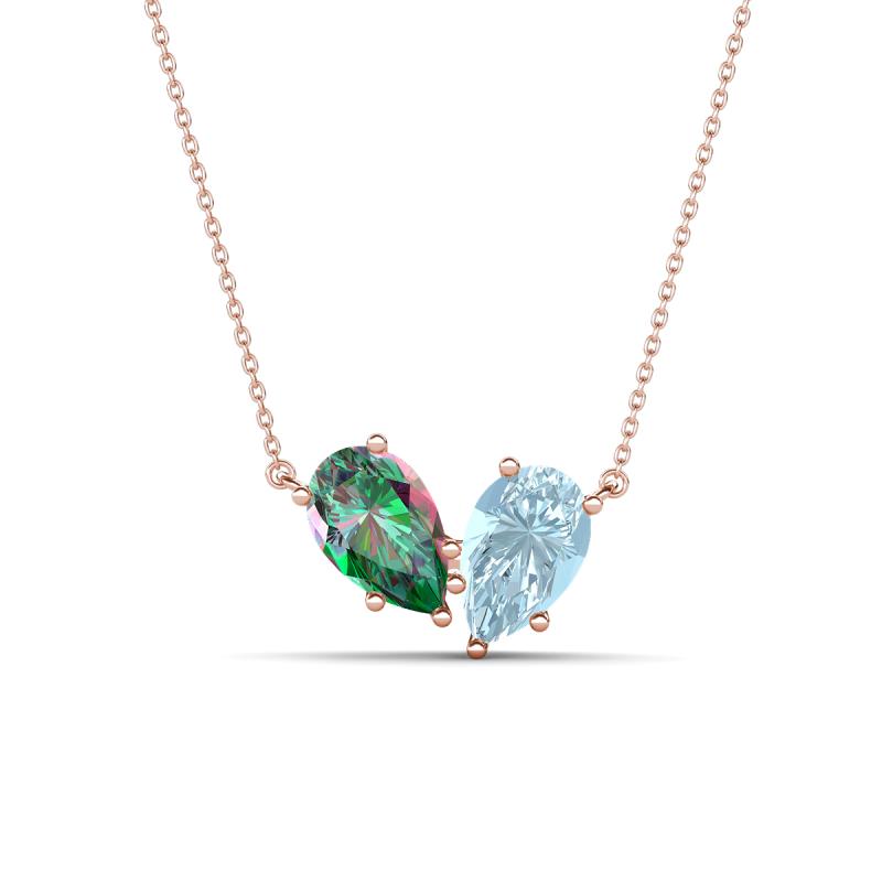 Zemi 1.46 ctw Pear Shape Created Alexandrite and Aquamarine (7x5 mm) Toi Et Moi Pendant Necklace 