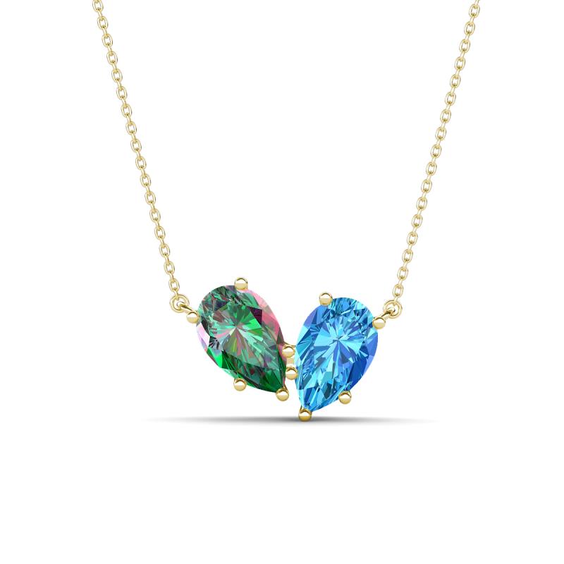 Zemi 1.71 ctw Pear Shape Created Alexandrite and Blue Topaz (7x5 mm) Toi Et Moi Pendant Necklace 