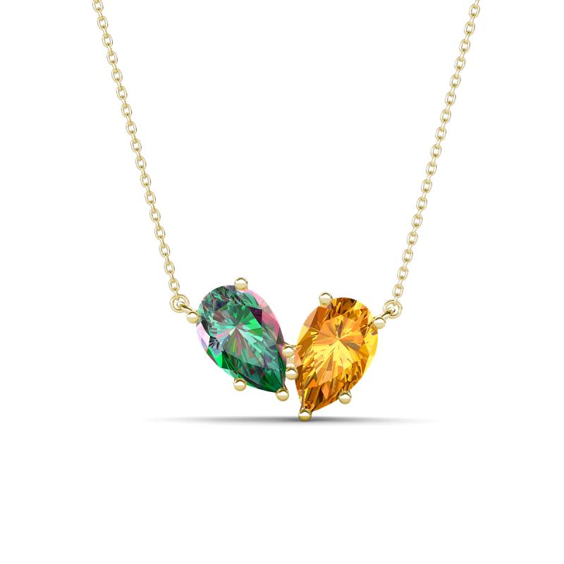 Zemi 1.51 ctw Pear Shape Created Alexandrite and Citrine (7x5 mm) Toi Et Moi Pendant Necklace 