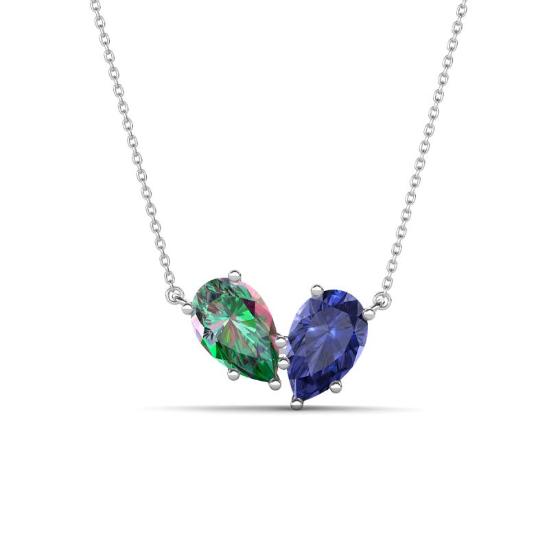 Zemi 1.46 ctw Pear Shape Created Alexandrite and Iolite (7x5 mm) Toi Et Moi Pendant Necklace 