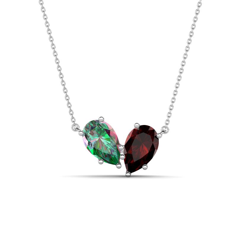 Zemi 1.76 ctw Pear Shape Created Alexandrite and Red Garnet (7x5 mm) Toi Et Moi Pendant Necklace 