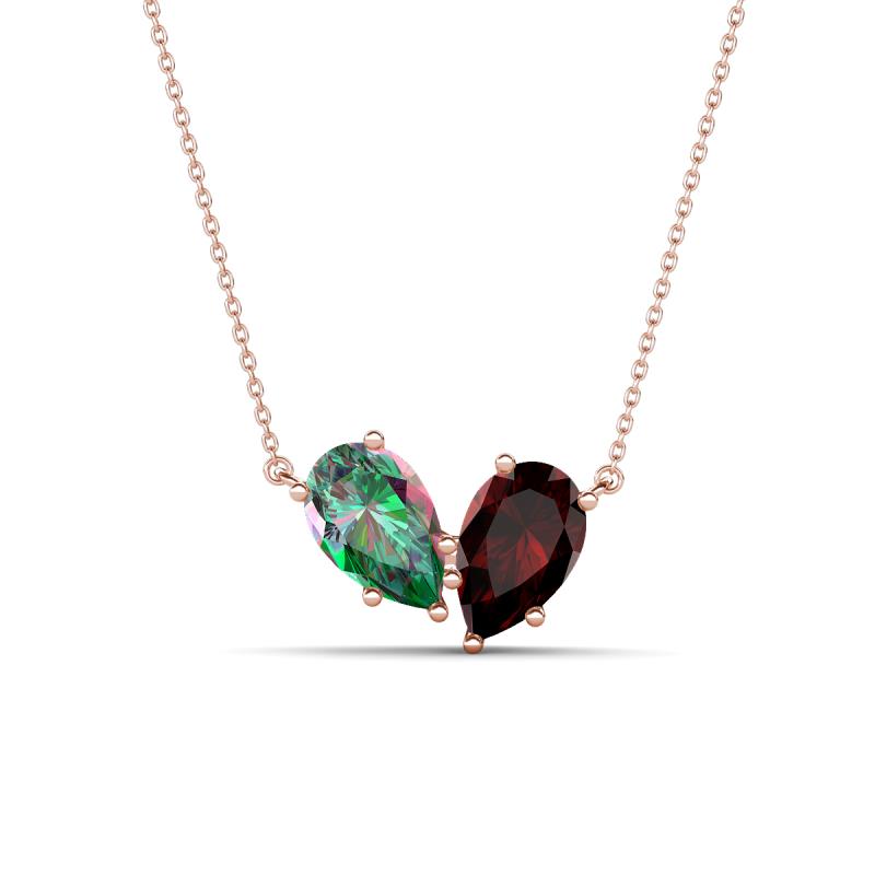 Zemi 1.76 ctw Pear Shape Created Alexandrite and Red Garnet (7x5 mm) Toi Et Moi Pendant Necklace 