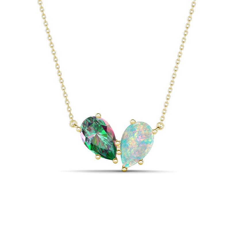 Zemi 1.21 ctw Pear Shape Created Alexandrite and Opal (7x5 mm) Toi Et Moi Pendant Necklace 