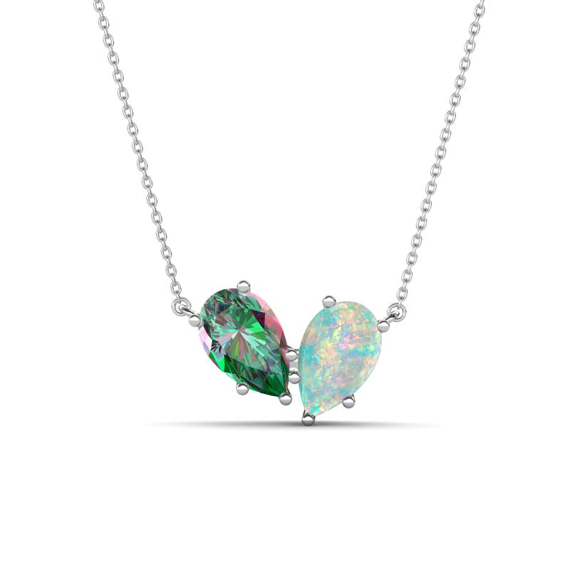 Zemi 1.21 ctw Pear Shape Created Alexandrite and Opal (7x5 mm) Toi Et Moi Pendant Necklace 